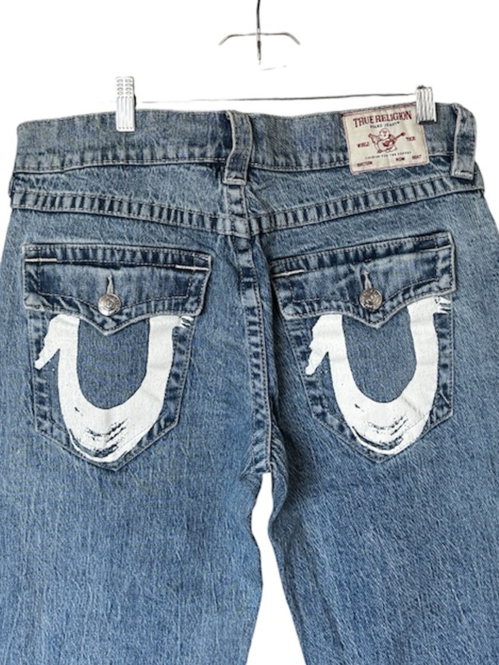 True Religion Ricki Relaxed Straight Jeans 29 Light Wash Painted Pockets Y2K - Picture 5 of 13